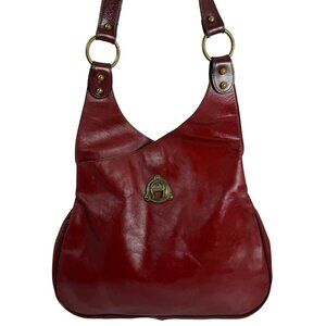 Vintage Etienne Aigner Oxblood Red Leather Saddle Shoulder Bag Brass Logo